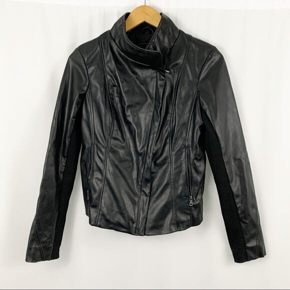 Sam Edelman Black Faux Leather Moto Jacket S - Picture 1 of 8